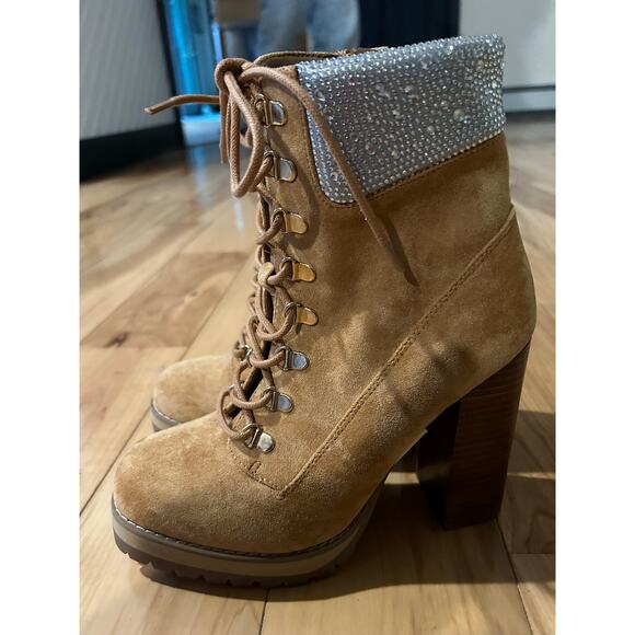 Madden Girl Train High Heel Boot Tan Size 8.5 Steve Madden - Picture 2 of 6